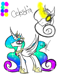 Size: 888x1150 | Tagged: safe, artist:didun850, princess celestia, alicorn, pony, bags under eyes, bust, ethereal mane, eyeliner, female, glowing eyes, glowing horn, hoof shoes, horn, jewelry, makeup, mare, peytral, reference sheet, signature, simple background, starry mane, tiara, white background