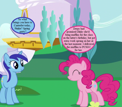 Size: 675x594 | Tagged: safe, edit, edited screencap, screencap, minuette, pinkie pie, earth pony, pony, amending fences, cropped, implied derpy, implied dinky, princess celestia's school for gifted unicorns, speech bubble, text
