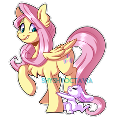 Size: 2985x3000 | Tagged: safe, artist:shyshyoctavia, angel bunny, fluttershy, pegasus, pony, female, simple background, transparent background, watermark