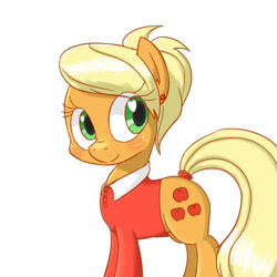 Size: 600x600 | Tagged: safe, artist:mingy.h, applejack, earth pony, pony, alternate hairstyle, clothes, cute, ear piercing, earring, fancyjack, female, freckles, heart eyes, jackabetes, jewelry, mare, piercing, shirt, simple background, solo, white background, wingding eyes