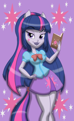 Size: 1100x1800 | Tagged: safe, artist:theroyalprincesses, derpibooru import, twilight sparkle, twilight sparkle (alicorn), alicorn, equestria girls, alternative cutie mark placement, book, clothes, cutie mark, cutie mark on equestria girl, facial cutie mark, lips, pleated skirt, ponied up, skirt, solo