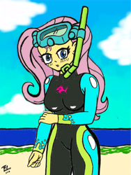 Size: 7340x9740 | Tagged: safe, artist:brekrofmadness, fluttershy, better together, equestria girls, forgotten friendship, absurd resolution, clothes, snorkel, solo, swimsuit, traditional art, wetsuit