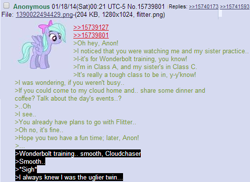 Size: 508x369 | Tagged: safe, cloudchaser, flitter, /mlp/, 4chan, greentext, meta, rejection, rejection is magic, sad, text