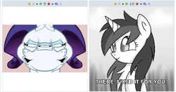 Size: 518x272 | Tagged: safe, artist:hotdiggedydemon, derpibooru import, rarity, pony, unicorn, .mov, derpibooru, exploitable meme, juxtaposition, juxtaposition win, meme, meta, slaverty