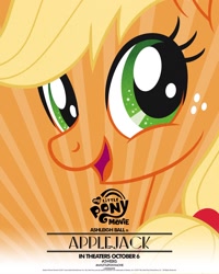 Size: 1500x1875 | Tagged: safe, applejack, earth pony, pony, my little pony: the movie, ashleigh ball, movie poster, my little pony logo, official, poster, solo