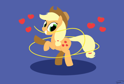 Size: 3496x2362 | Tagged: safe, artist:taurson, applejack, earth pony, pony, apple, cowboy hat, female, food, hat, lasso, looking at you, mare, mouth hold, rope, simple background, solo