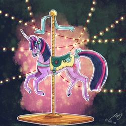 Size: 1280x1280 | Tagged: safe, artist:shaiza7, derpibooru import, twilight sparkle, bit, bridle, carousel, saddle, solo, tail wrap