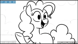 Size: 1136x640 | Tagged: safe, pinkie pie, earth pony, pony, horse play, animatic, monochrome, solo