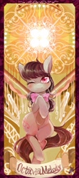 Size: 399x900 | Tagged: safe, artist:sibashen, octavia melody, earth pony, pony, banner, colored pupils, crossed hooves, crossed legs, one eye closed, solo, wink