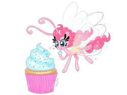 Size: 1600x1200 | Tagged: safe, artist:kaikururu, pinkie pie, breezie, breezie pie, breeziefied, cupcake, cute, diapinkes, food, simple background, solo, species swap, transparent background