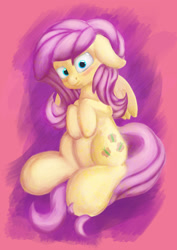 Size: 1140x1613 | Tagged: safe, artist:geljado, fluttershy, pegasus, pony, blushing, colorful, colourful, digital art, digital drawing, digital painting, floppy ears, hooves to the chest, looking at you, sitting, solo