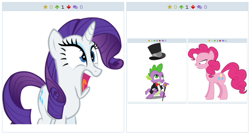 Size: 515x275 | Tagged: safe, derpibooru import, pinkie pie, rarity, spike, dragon, earth pony, pony, unicorn, derpibooru, exploitable meme, inception, juxtaposition, juxtaposition win, meme, meta