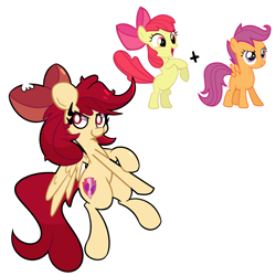 Size: 1280x1280 | Tagged: safe, artist:turtlefarminguy, apple bloom, scootaloo, duo, fusion, hair bow, looking at you, simple background, white background