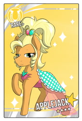 Size: 750x1100 | Tagged: safe, artist:sewlde, applejack, earth pony, pony, applejewel, clothes, dress, looking at you, raised hoof, simple background