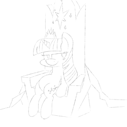 Size: 5000x5000 | Tagged: safe, artist:overlord-derpy, derpibooru import, twilight sparkle, twilight sparkle (alicorn), alicorn, pony, absurd resolution, drawing, monochrome, sketch, solo, throne