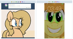 Size: 513x276 | Tagged: safe, braeburn, oc, oc:backy, derpibooru, exploitable meme, juxtaposition, juxtaposition win, meme, meta