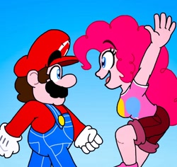 Size: 1038x978 | Tagged: safe, artist:zer0cute, pinkie pie, human, crossover, crossover shipping, female, humanized, male, mario, mariopie, shipping, straight, super mario bros.