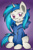 Size: 1024x1536 | Tagged: safe, artist:theartistsora, dj pon-3, vinyl scratch, pony, unicorn, clothes, hoodie, solo