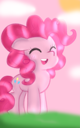 Size: 1235x1961 | Tagged: safe, artist:doraeartdreams-aspy, pinkie pie, earth pony, pony, cloud, cute, diapinkes, grass, happy, smiling, sun