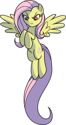 Size: 4000x7560 | Tagged: safe, artist:cencerberon, fluttershy, pegasus, pony, ponies of dark water, absurd resolution, evil fluttershy, female, flying, mare, red eyes, simple background, solo, transparent background