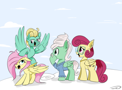 Size: 2335x1733 | Tagged: safe, artist:taurson, fluttershy, gentle breeze, posey shy, zephyr breeze, pegasus, pony, atg 2018, family, female, fluttershy is not amused, male, mare, newbie artist training grounds, stallion, unamused