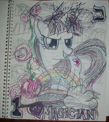 Size: 1113x1242 | Tagged: safe, artist:ciaran, derpibooru import, twilight sparkle, sketch, solo, tarot card, the magician, traditional art