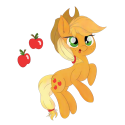 Size: 1280x1280 | Tagged: safe, artist:charrez, applejack, earth pony, pony, apple, blonde, cutie mark, female, food, green eyes, hat, mare, orange fur, solo