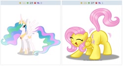 Size: 514x276 | Tagged: safe, derpibooru import, fluttershy, princess celestia, alicorn, pegasus, pony, derpibooru, exploitable meme, juxtaposition, juxtaposition win, meme, meta