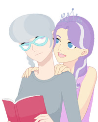 Size: 436x545 | Tagged: safe, artist:rarity-pie, diamond tiara, silver spoon, human, base used, glasses, humanized, reading, simple background, white background