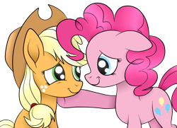 Size: 1936x1400 | Tagged: safe, artist:squipycheetah, applejack, pinkie pie, earth pony, pony, applepie, comforting, cute, diapinkes, duo, female, jackabetes, lesbian, shipping, simple background, transparent background