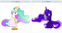 Size: 512x277 | Tagged: safe, princess celestia, princess luna, alicorn, pony, derpibooru, exploitable meme, forced juxtaposition, juxtaposition, juxtaposition win, meme, meta, shocked