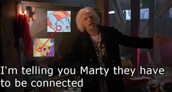 Size: 847x456 | Tagged: safe, applejack, windy whistles, earth pony, pony, back to the future, conspiracy theory, doc brown, meme