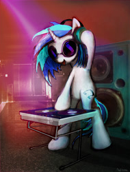 Size: 3800x5000 | Tagged: safe, artist:vitaj, dj pon-3, vinyl scratch, pony, bipedal, solo