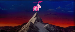 Size: 1366x590 | Tagged: artist needed, safe, edit, pinkie pie, earth pony, pony, female, flying, mare, paramount pictures, solo, tailcopter