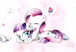 Size: 3437x2355 | Tagged: safe, artist:mashiromiku, limestone pie, marble pie, maud pie, pinkie pie, earth pony, pony, cupcake, ear bite, female, food, traditional art, watercolor painting