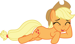 Size: 5053x3001 | Tagged: safe, artist:cloudyglow, applejack, earth pony, pony, not asking for trouble, .ai available, cowboy hat, cute, eyes closed, female, hat, jackabetes, mare, prone, simple background, smiling, solo, stetson, transparent background, vector