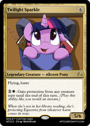 Size: 375x523 | Tagged: safe, artist:mistydash, artist:ponithegathering, derpibooru import, twilight sparkle, backpack, card, card game, cute, magic the gathering, school, solo, tcg, trading card, twiabetes, weapons-grade cute
