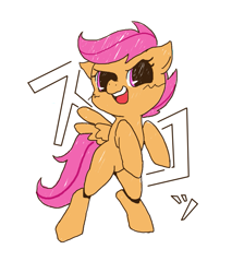 Size: 879x981 | Tagged: safe, artist:monon0, scootaloo, pony, bipedal, open mouth, simple background, solo, white background