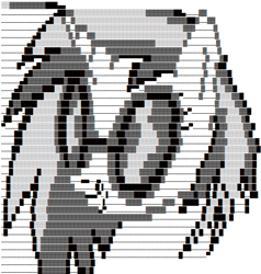 Size: 586x615 | Tagged: artist needed, safe, dj pon-3, vinyl scratch, pony, unicorn, ascii, grayscale, monochrome, solo