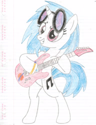 Size: 2479x3229 | Tagged: safe, artist:rubixks, dj pon-3, vinyl scratch, pony, unicorn, guitar, lined paper, solo, traditional art