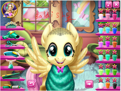 Size: 807x605 | Tagged: safe, fluttershy, pegasus, pony, bald, baldishy, bootleg, flash game, fluttershy real haircuts, game, girlsplay, happy, screenshots, smiling