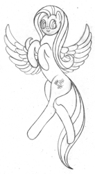 Size: 1489x2712 | Tagged: safe, artist:mfg637, fluttershy, pegasus, pony, flying, lineart, simple background, solo, traditional art