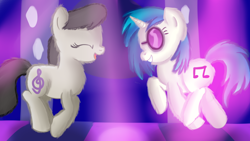 Size: 1280x720 | Tagged: safe, artist:jbond, dj pon-3, octavia melody, vinyl scratch, earth pony, pony, dance floor, dancing