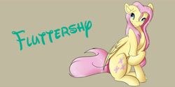 Size: 8000x4000 | Tagged: safe, artist:emilywulfstudios, fluttershy, pegasus, pony, brown background, simple background, sitting, solo, style emulation