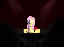 Size: 4924x3600 | Tagged: safe, artist:theravencriss, fluttershy, pegasus, pony, atg 2018, microphone, newbie artist training grounds, solo, stage, stage fright