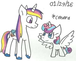 Size: 854x684 | Tagged: safe, artist:cmara, princess flurry heart, oc, oc:prince novel, alicorn, pony, spoiler:s06, alicorn oc, offspring, parent:princess cadance, parent:shining armor, parents:shiningcadance, siblings, simple background, traditional art, white background