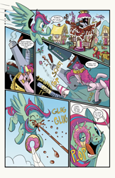 Size: 1024x1583 | Tagged: safe, artist:lytlethelemur, pinkie pie, oc, oc:gimbal lock, earth pony, pegasus, pony, comic:on the job with gimbal lock, comic, donut, food, littlepartycomics, ponyville, sugarcube corner