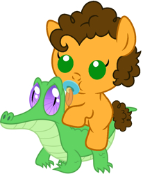 Size: 796x967 | Tagged: safe, artist:red4567, cheese sandwich, gummy, pony, baby, baby pony, cute, diacheeses, pacifier, ponies riding gators, recolor, riding, simple background, white background, younger