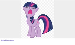 Size: 1024x627 | Tagged: safe, twilight sparkle, eyes closed, fail, frown, open mouth, simple background, solo, vector, wat, white background, wrong pony, you had one job