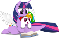 Size: 2904x1878 | Tagged: safe, artist:zacatron94, derpibooru import, twilight sparkle, twilight sparkle (alicorn), oc, oc:shining star, alicorn, pony, book, reading